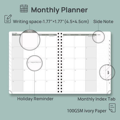 POPRUN 2026-2027 Academic Weekly Planner, Large 8.5" x 10.5" Horizontal Layout Calendar Agenda from July 2026 to June 2027, Softcover Appionment Book with Monthly Tabs, Spiral Bound, Inner-Pocket - Lavender