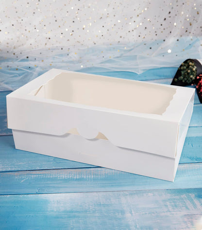White Pastry Bakery Box 14x10x3inch,Large Donuts,Muffins,Cookies Boxes with PVC Window - Auto-Pop up Paper Box Nature Cardboard Take Out Container,Pack of 15 (White, 15)