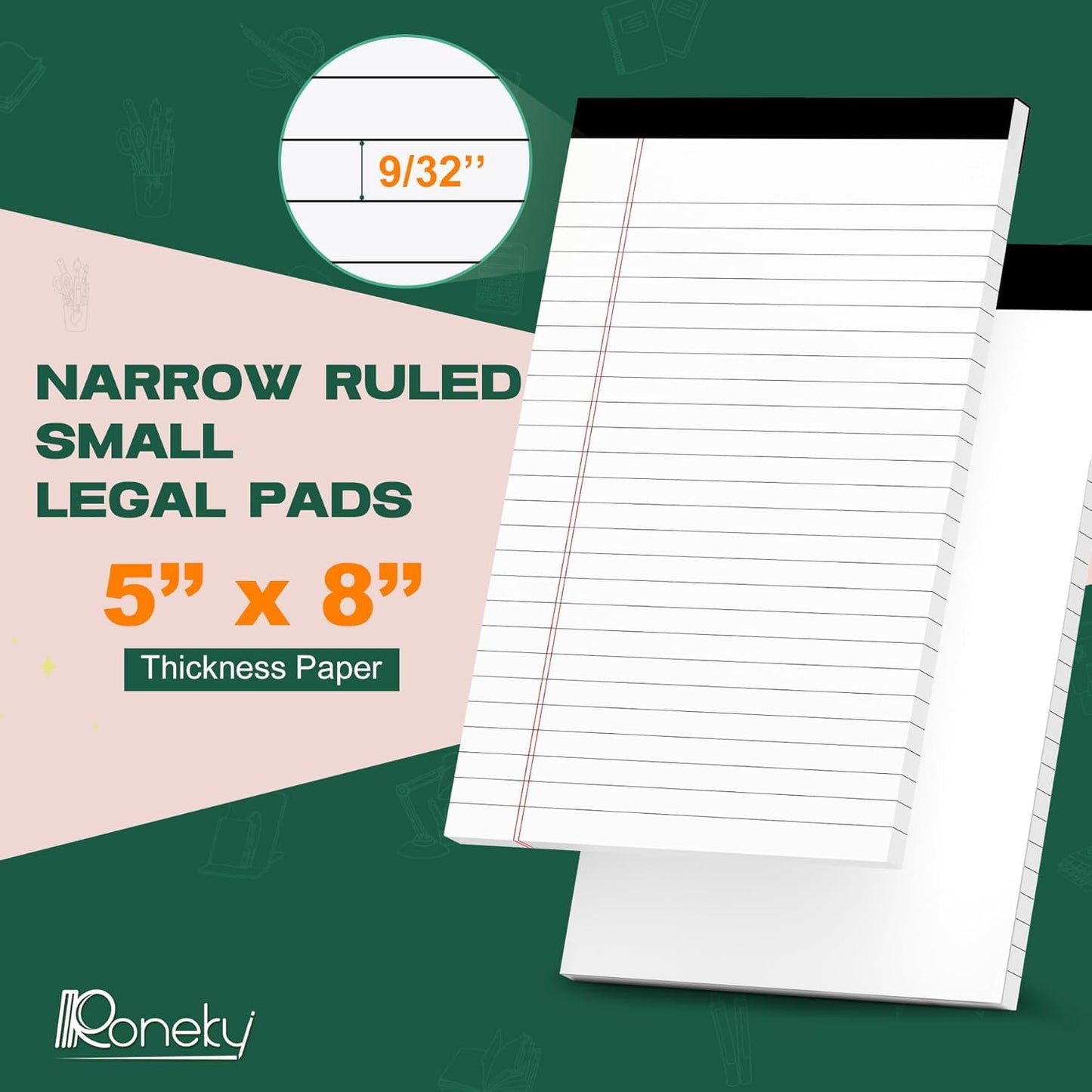 24 Pack Legal Pads 5x8 Notepads, Small Note Pads, Writing Pads Lined Paper, College Ruled Perforated Memo Pad, White Note Pads 5x8 Notepad, 30 Sheets Per Pad, 5x8 Legal Pad for Office/School/Home