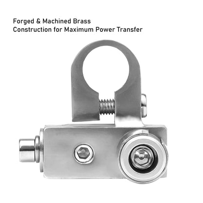 Recoil BTO Solid Brass Positive Negative Battery Terminals with Adaptor Collars, 1X0/2/4 Gauge & 1X4/8 Gauge Outputs, Top-Mounted or Side-Mounted Power Ring Provision and OEM Post Adapter