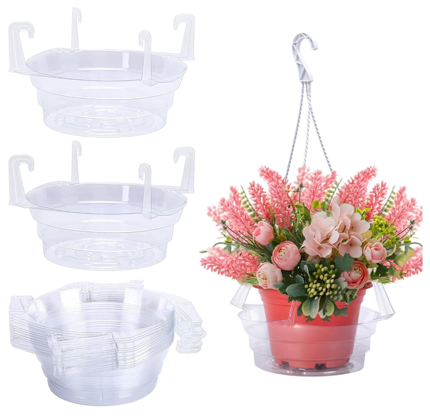 15-Pack Clear Hanging Plant Drip Trays, 8" Durable Plastic Saucers with Airflow Design for 6-8" Pots, Leak-Proof Indoor/Outdoor Hanging Basket Drip Pans for Floor Protection (15, 8 inch)