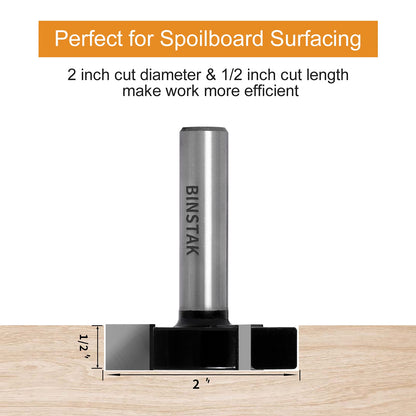 CNC Spoilboard Surfacing Router Bit, 1/2-Inch Shank 2-Inch Cutting Diameter, Slab Flattening Router Bit Planing Wood Planer Bit by BINSTAK (Carbide)