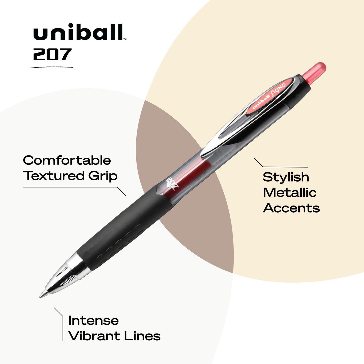 uni-ball 207 Rollerball Gel, Gel Retractable Roller Ball Pen Medium-0.7mm, 12 Pack, Red Ink (33952)