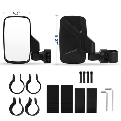 UTV Side Mirrors with 1.65" to 2" Roll Cage Bar, 360° Rotate Adjustable Rearview Mirror, Side by Side Mirrors for Polaris RZR Ranger Kawasaki Yamaha Pioneer 2020 (2 Pack)
