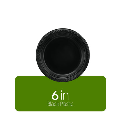 PLASTICPRO 200 PCS Black Plastic Plates Light Weight 6 Inch Plastic Dessert Plates Black Plates Disposable for Party and Wedding