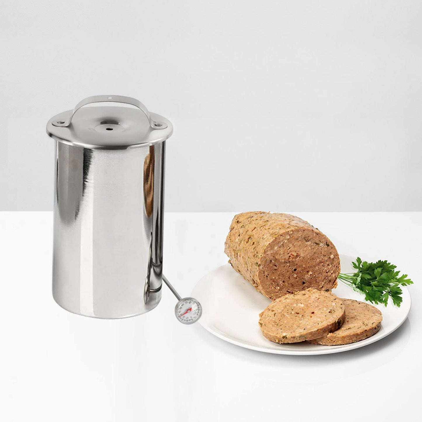 Stainless Steel Ham Maker Press Cooker for Healthy Homemade Deli Meat With Thermometer - Kitchen Bacon Pressure Cooker Boiler Pot Pan Stove