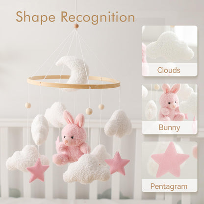 Pink Bunny Mobile for Crib, Handmade Nursery Mobile, Baby Bedroom Hanging Decoration Toy