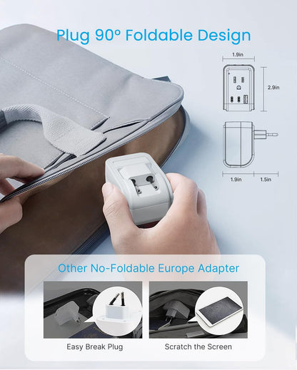 2 Pack European Travel Plug Adapter, VINTAR Foldable International Power Plug with 2 AC Outlets 3 USB Ports(2 USB C), Type C Travel Essentials Charger for Canada to Most of Europe Italy Spain France