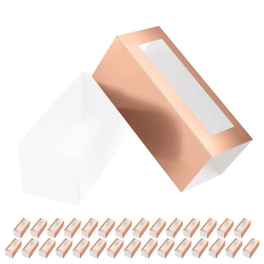BAKIPACK 30 Macaron Boxes for 4 or 5, Rose Gold Macaron Boxes with Clear Window, 4.8" x 1.9" x 1.9" Macaron Packaging Gift Boxes, Candy Gift Boxes