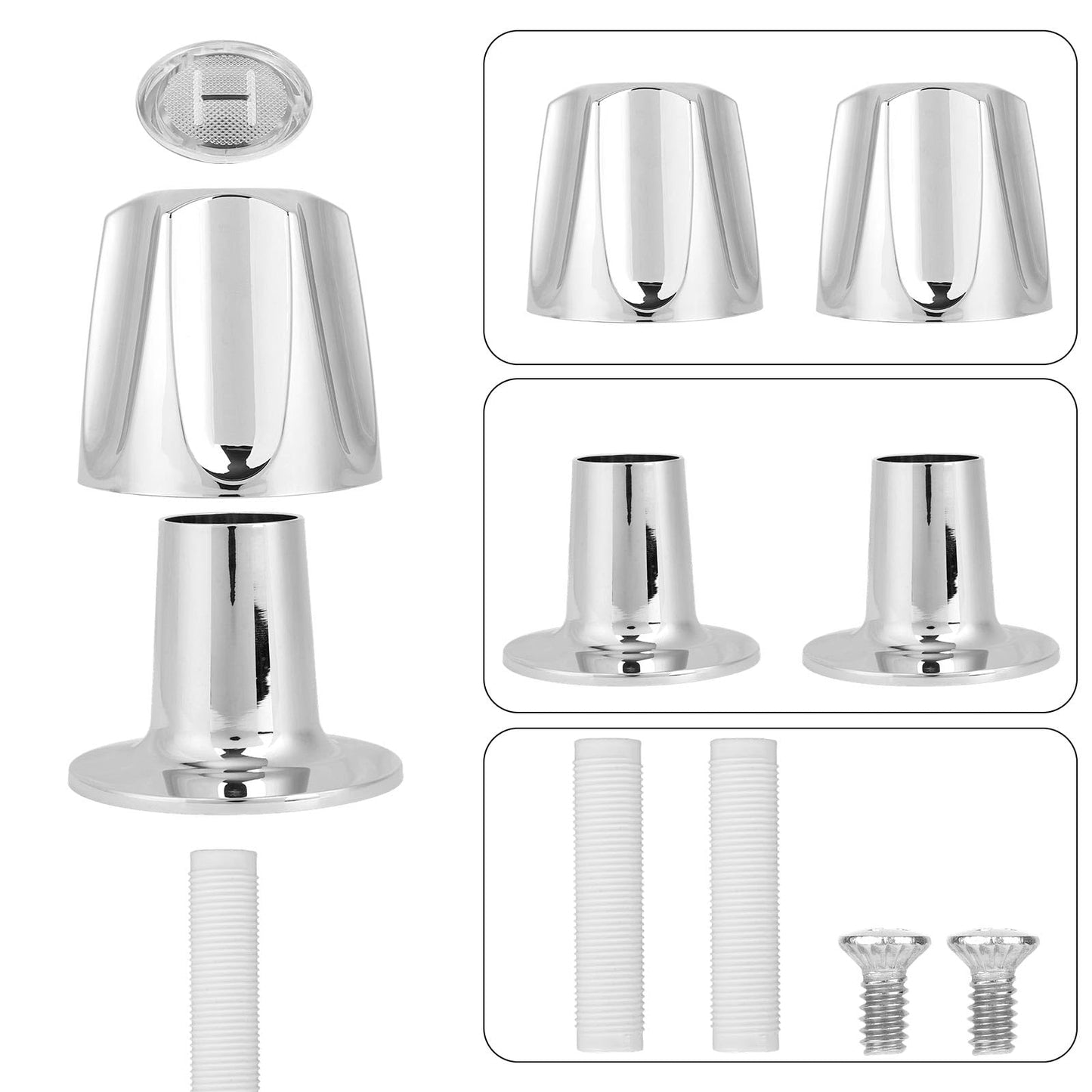 Shower Knobs Replacement Kit 2 Piece, Matte Shower Hot and Cold Tub Knobs Include Base Connectors Screws Bathtub Faucet Handle Remodel Trim Kit Compatible with Pfister Verve (Silver)