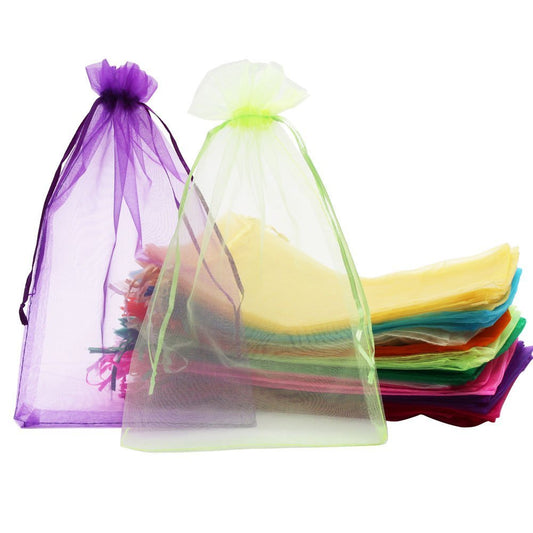 SumDirect Big Organza Gift Bags - 100Pcs 8x12 Inches Big Mixed Color Sheer Bags, Christmas Organza Gift Party Favor Bags with Drawstring