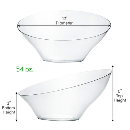 PLASTICPRO Disposable Angled Plastic Bowls Round Large Serving Bowl, Elegant for Party's, Snack, or Salad Bowl, Clear Pack of 4