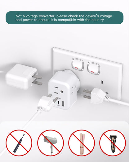 2-Pack US/CA to UK Ireland Travel Plug Adapter, Addtam Type G Power Outlet Adapter with 3 AC Outlets 3 USB(2 USB C), Travel Essentials for USA to Dubai Scotland British London England Hong Kong Irish