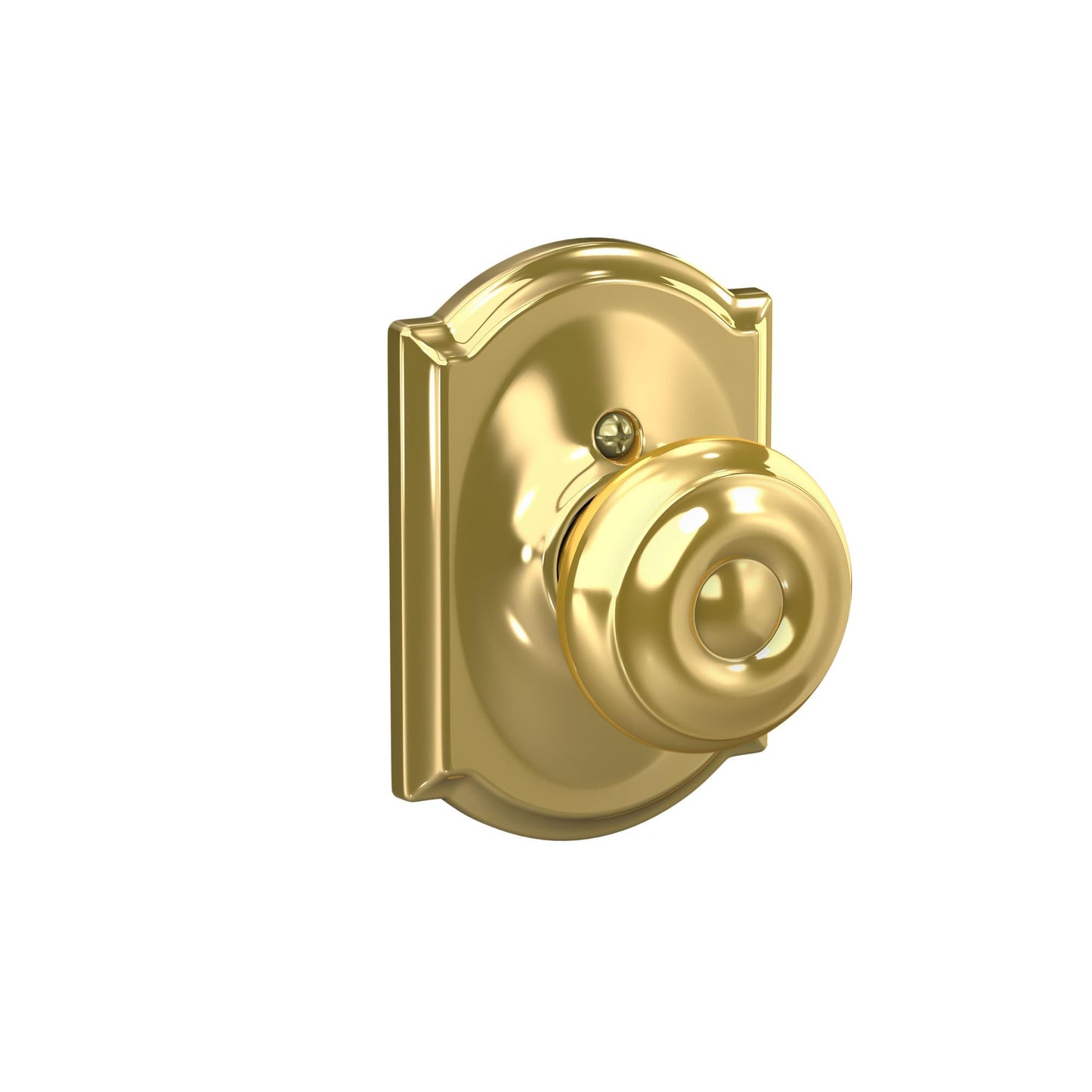 Schlage F10 GEO 605 CAM Georgian Door Knob with Camelot Trim, Hall & Closet Passage Lock, Bright Brass