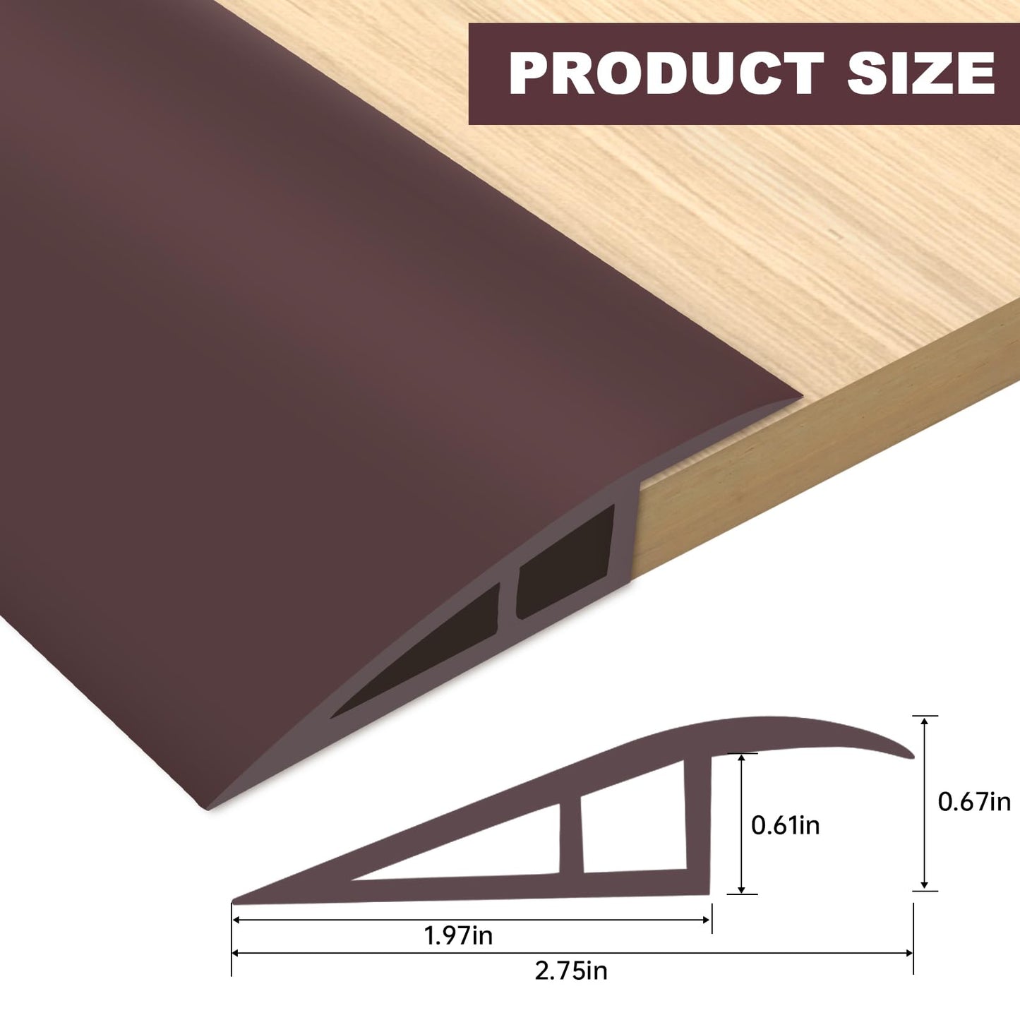 Floor Transition Strip Vinyl Door Threshold Flooring Transition Strip Self Adhesive Carpet Edging Strip for Laminate Doorway Edge Threshold from 2/5" to 3/5" (Coffee, 3.3 Ft)