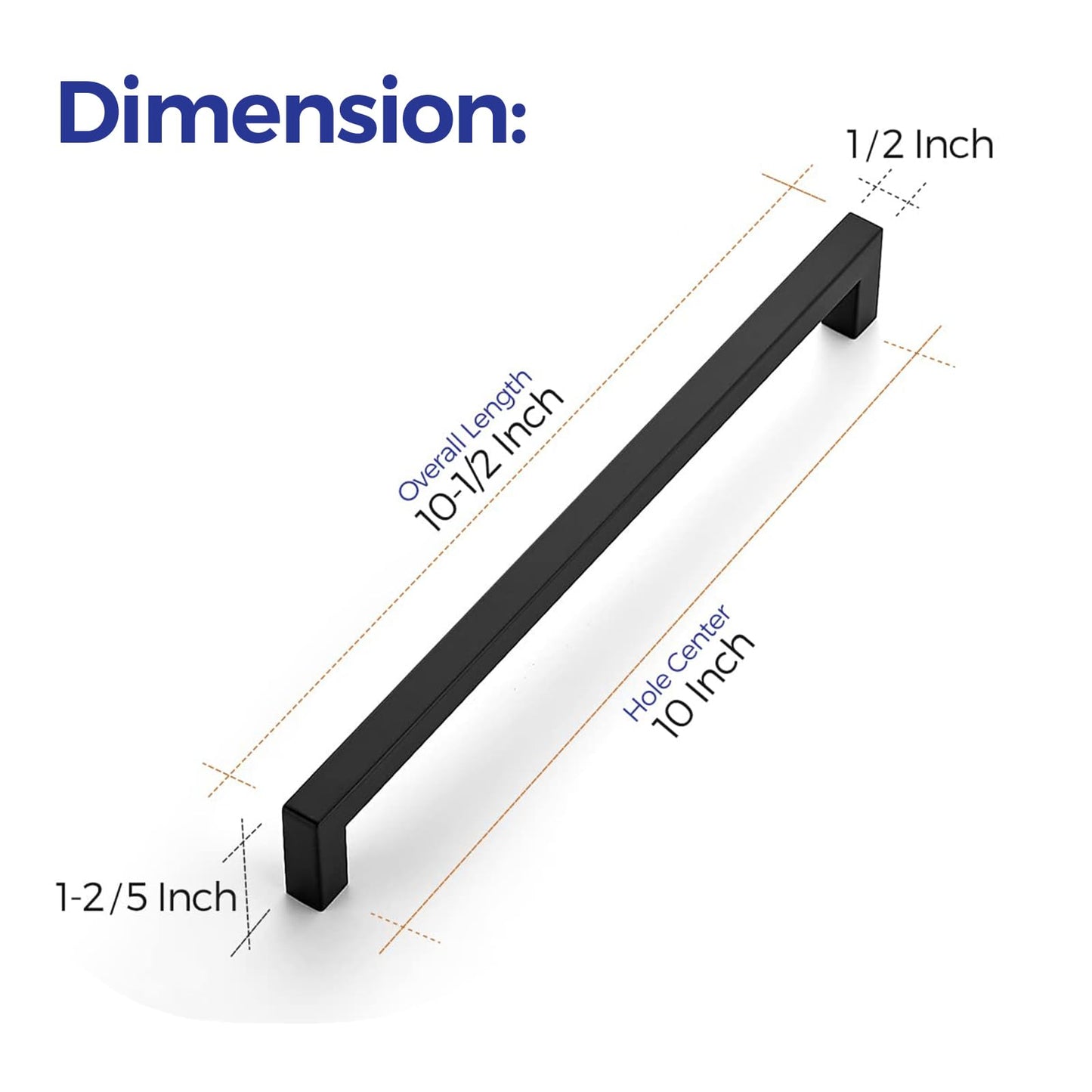 Ravinte 5 Pack 10 Inch Square Cabinet Handles - Matte Black Pulls for Kitchen Drawers and Cabinets - Hardware for Cupboards