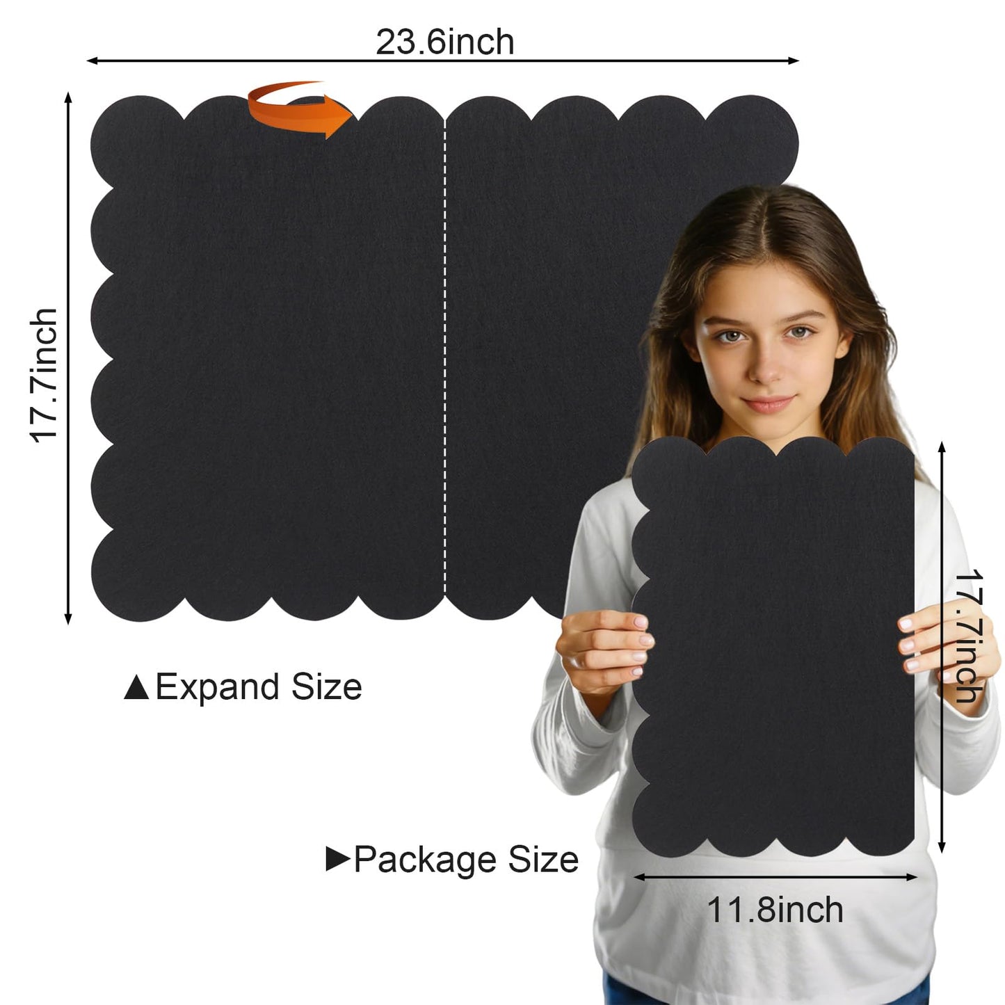 Scalloped Felt Bulletin Board, 24 x 18 Inches Pin Cork Board with 20 Pushpins - Decorative Cork Alternative for Wall, Foldable Picture Self Adhesive Vision Prayer Board - Black