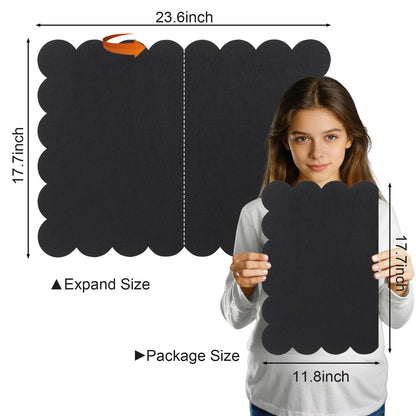 Scalloped Felt Bulletin Board, 24 x 18 Inches Pin Cork Board with 20 Pushpins - Decorative Cork Alternative for Wall, Foldable Picture Self Adhesive Vision Prayer Board - Black