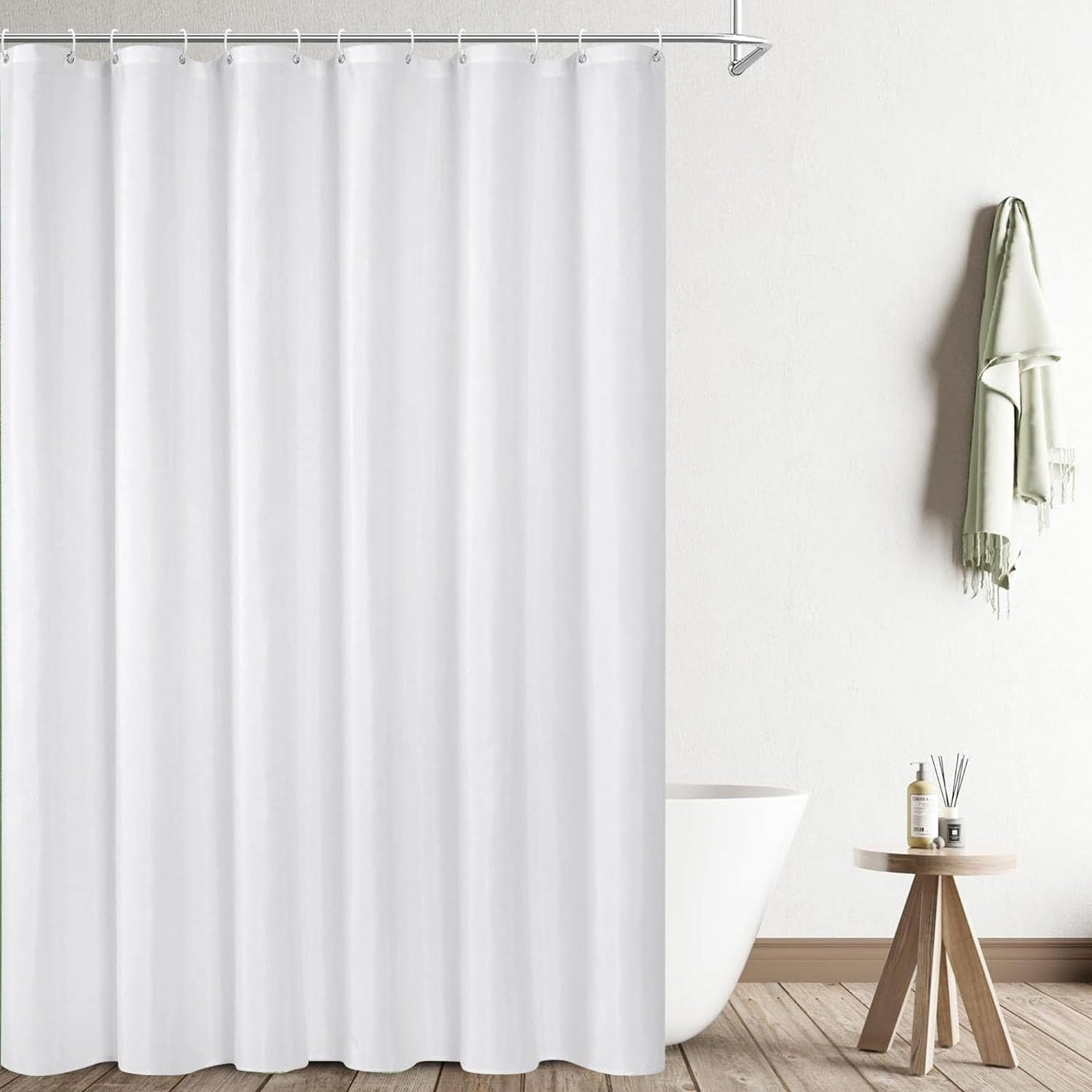 UFRIDAY White Extra Long Shower Curtain 84 inches Long,Washable Fabric Shower Curtain Liner with Hooks Hotel Bathroom Curtains Shower Set