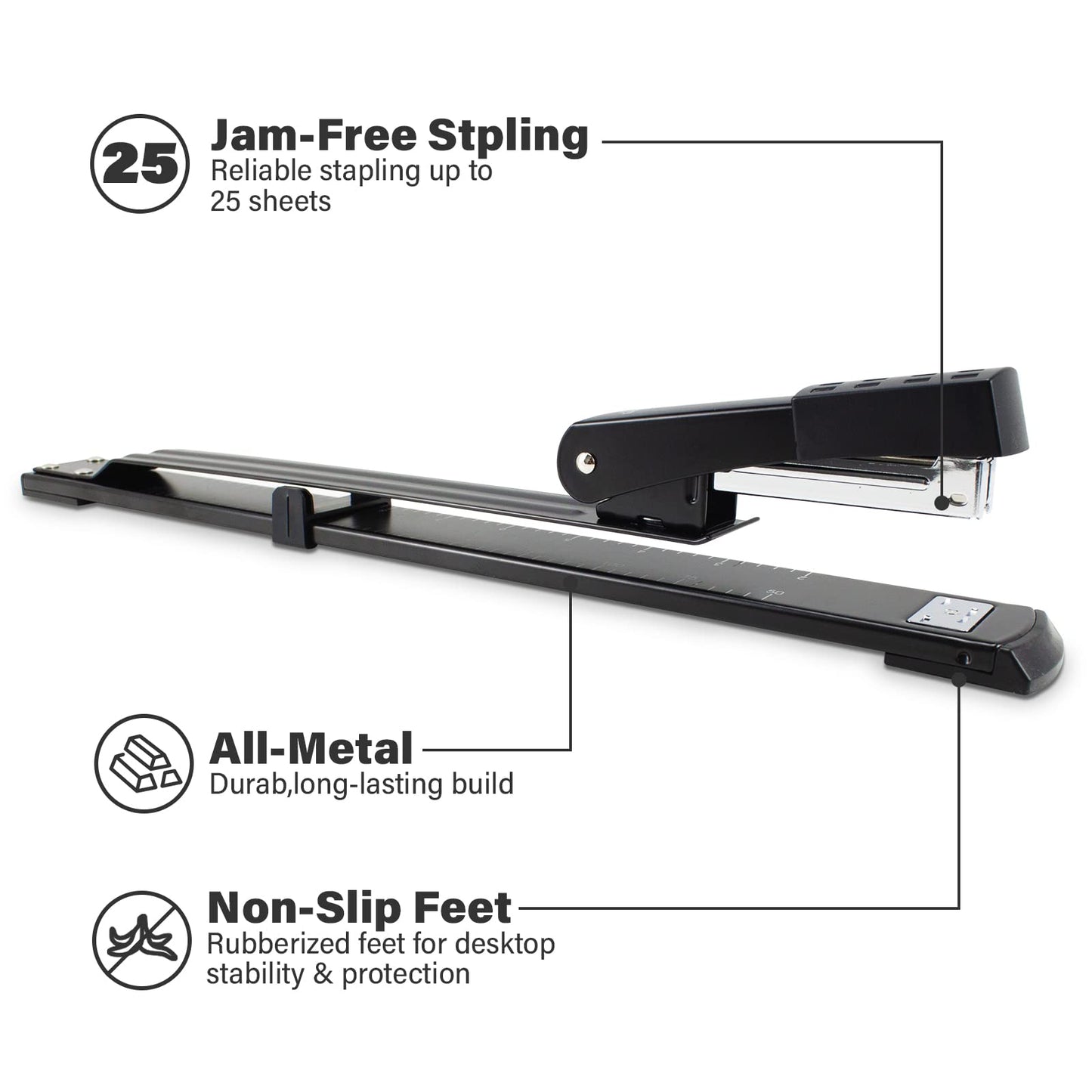 Deli Long Reach Stapler, Booklet Stapler with Jam Resistant, 25 Sheet Capacity, Long Arm Standard Stapler for Booklet, Book Binding, Art Journaling, Black, Gifts