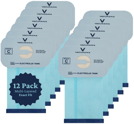 Premium Multi-Layered Electrolux Vacuum Bags Style C - Compatible Replacement Micro-Filtration Dust Bags for Electrolux and Aerus Canister Tank Vacuums - Type C - 12 Pack