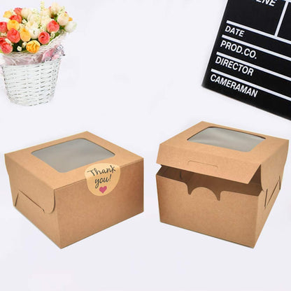 50 Pack 4 x 4 x 2.5 Inches Brown Bakery Boxes Kraft Paper Pastry Boxes with Window Gift Packaging Boxes for Pastries, Mini Cakes, Cookies, Donut, Pie Slice, and More