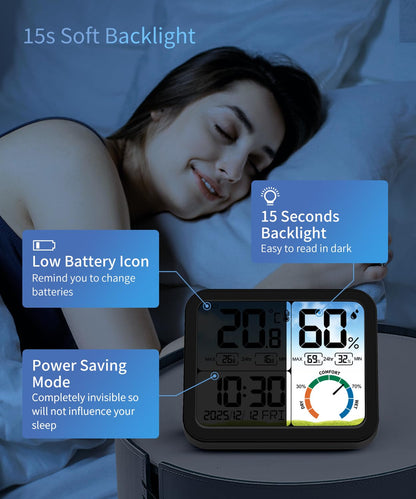 VOCOO Digital Indoor Room Thermometer - 5.8'' Extra Large Display Temperature Humidity Sensor with Accurate Temp Humidity Gauge Monitor, Calibration, Max & Min Records, Comfort, Backlit, Date & Clock
