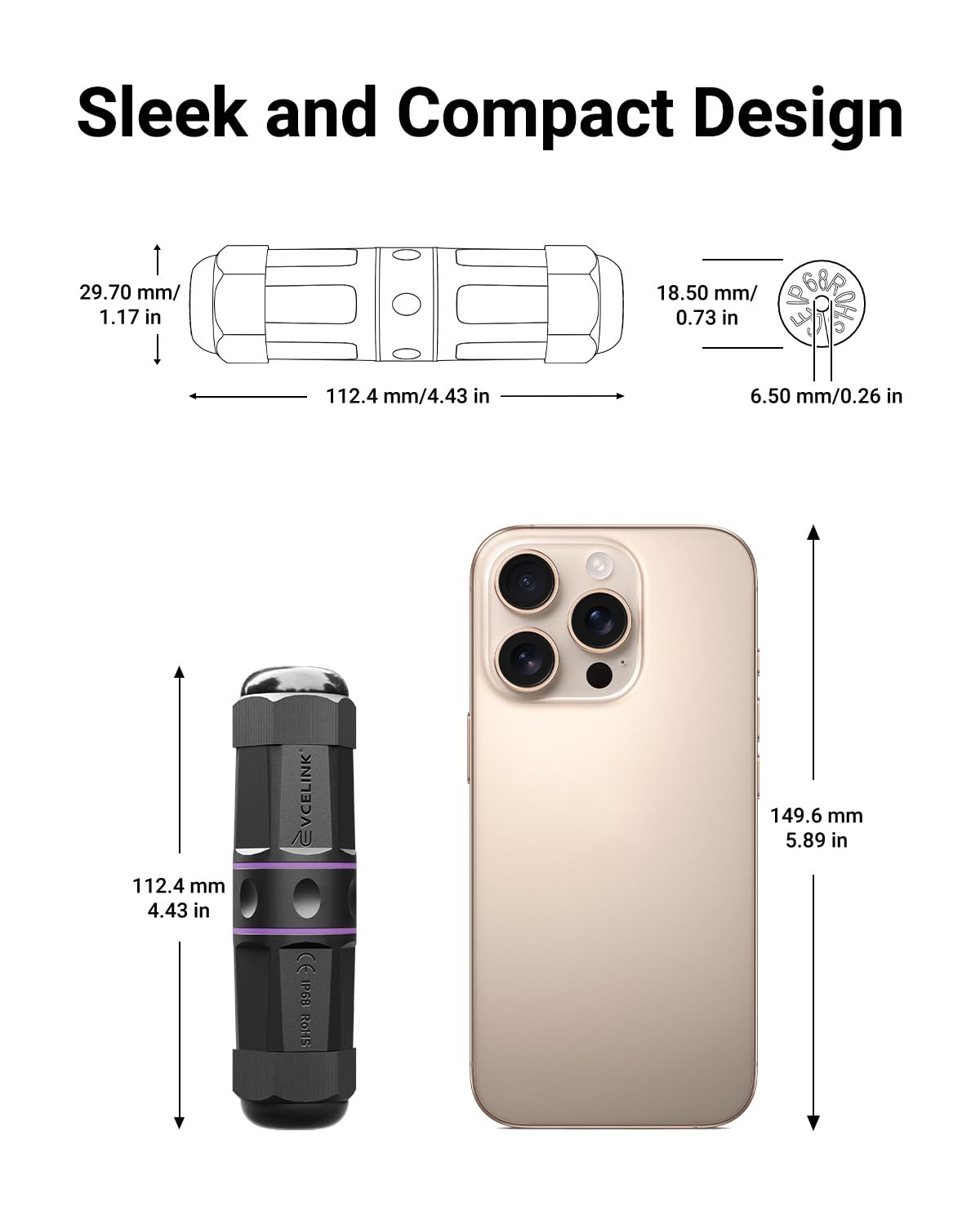 VCELINK Waterproof RJ45 Coupler IP68-1000Mbps High-Speed, Tool-Free Installation, Shielded Outdoor Ethernet Connector, Cat6/Cat5E/Cat5, PoE Network LAN Extender, 3-Pack (4.43in)