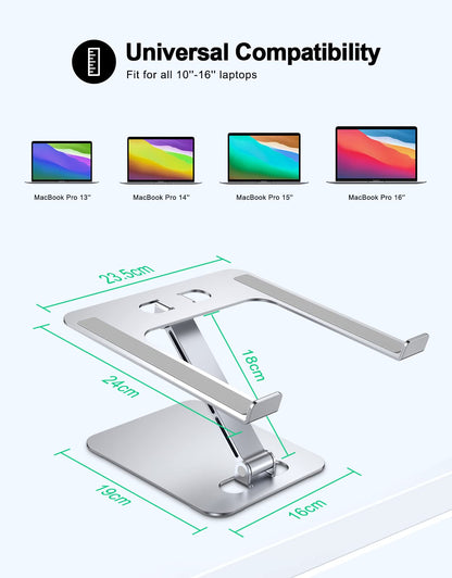 Zewwen Laptop Stand for Desk, Ergonomic Adjustable Foldable Computer Stand with Heat-Vent, Aluminium Alloy Laptop Riser Compatible with MacBook Air, Pro, Dell XPS, Samsung, 10”-16"