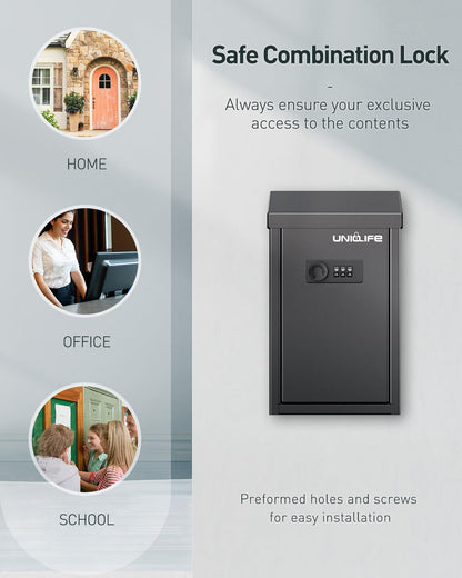 Uniclife Key Drop Box for Outside, Metal Donation Box Collection Box with Combination Lock, Safe Suggestion Box, Wall Mounted Mailbox with Top Slot, Steel Cash Drop Box for Home Office and Business