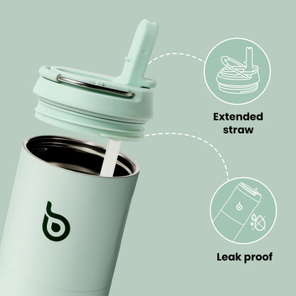 Bottle Bottle Insulated Water Bottle 24oz with Straw Lid and Handle for Sports Travel Gym Stainless Steel Water Bottles Double-Wall Vacuum Metal Bottles Leak Proof BPA-Free (Light Green)
