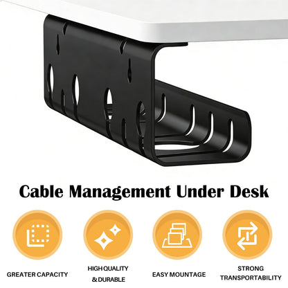 7 code Cable Management Under Desk, Set of 2 Stainless Steel Cable Organizer with Desk Accessories, Under Desk Storage, Cable Ties Cord Organizer, Desk Cable Management Box for Office, Home, Black