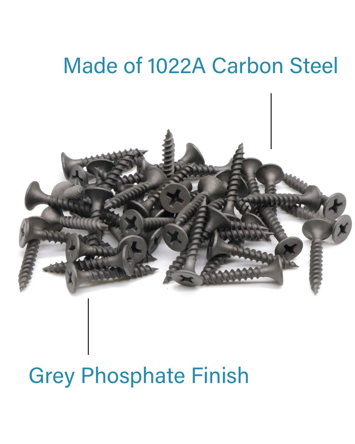 IMScrews #6 x 1 Inch Drywall Screws, 200 Pcs Flat Head Phillips Drive, Fine Thread, Sharp Point Wood Screws, 1022A Carbon Steel with Gray Phosphate Coating