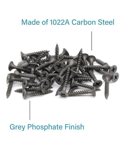 IMScrews #6 x 1 Inch Drywall Screws, 200 Pcs Flat Head Phillips Drive, Fine Thread, Sharp Point Wood Screws, 1022A Carbon Steel with Gray Phosphate Coating
