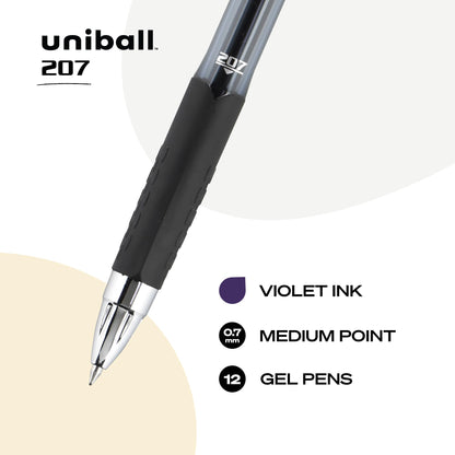 uni-ball 70221 207 Retractable Gel Pens, Medium Point (0.7mm), Purple, 12 Count