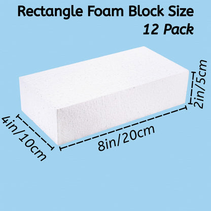 YOUEON 12 Pack Rectangle Styrofoam Blocks, 8 x 4 x 2 Inches Foam Blocks Craft Foam Block, Foam Bricks for Arts and Crafts, Modeling Centerieces, White