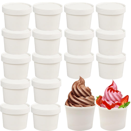 CEZOOWYEX 75 Pack Paper Food Containers with Lids, 8 Oz Cardboard Ice Cream Portion Cups, Reusable To Go Hot Dessert Bowls for Christmas Thanksgiving Gathering, White