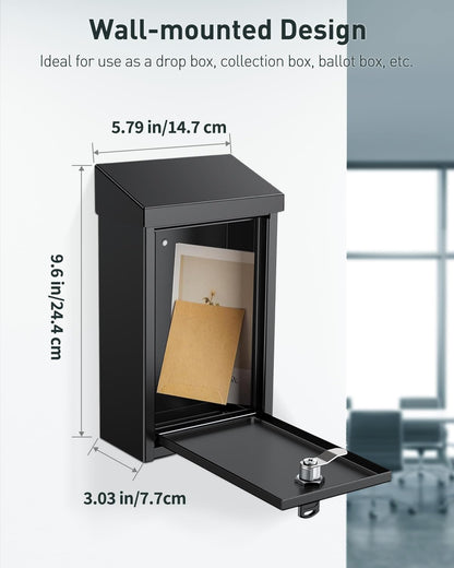 Uniclife Key Drop Box for Outside, Metal Donation Box Collection Boxes with Key Lock, Safe Suggestion Boxes, Wall Mounted Mailbox with Top Slot, Steel Cash Drop Boxes for Home Office and Business