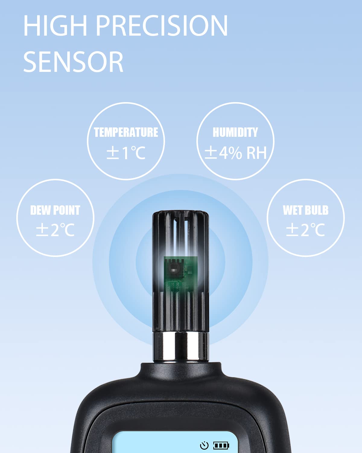 Wintact Digital Psychrometer Thermometer Hygrometer with Backlight Thermo hygro Meter, Dew Point and Wet Bulb Temperature with Max min Value, Data Hold, Battery Included