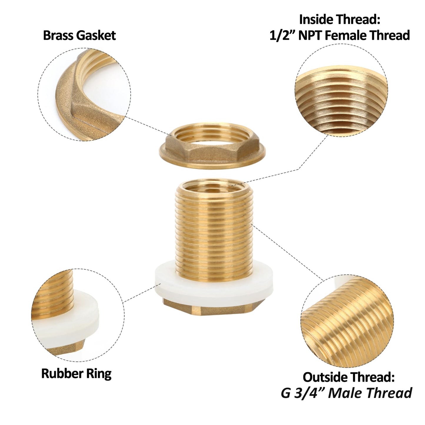 STYDDI Solid Brass Rain Barrel Spigot, Quarter Turn Ball Valve Faucet with Heavy-Duty Bulkhead Fitting Adapter for Aquariums, Water Tanks, Tubs, Pools