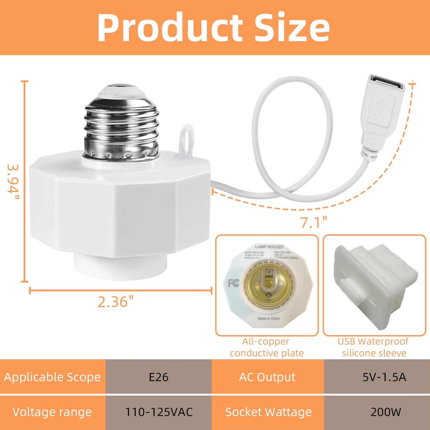 2Pack Light Socket Power Adapter for Wyze Cam v3/v4/v3 Pro/OG,Wyze Cam Pan v3, Blink Mini,E26 Socket USB Adapter 5V 2A for Security Camera,LED Strips Outdoor Indoor