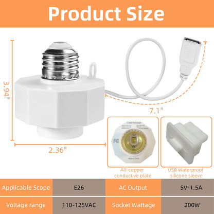 2Pack Light Socket Power Adapter for Wyze Cam v3/v4/v3 Pro/OG,Wyze Cam Pan v3, Blink Mini,E26 Socket USB Adapter 5V 2A for Security Camera,LED Strips Outdoor Indoor