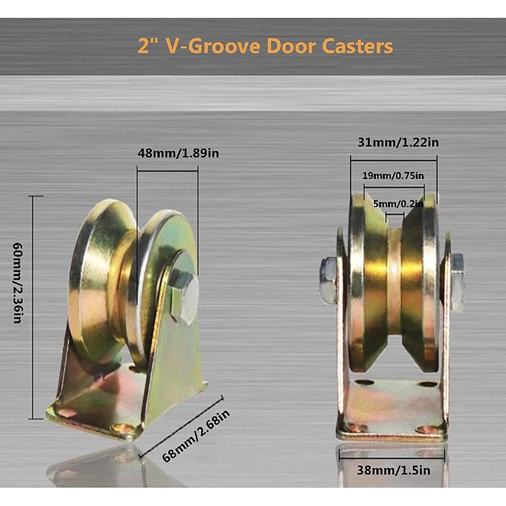 Lyplus 2" V Groove Wheel Heavy Duty Rigid Caster with Bracket for Inverted Track, Sliding Gate, Rolling Gate, Industrial Machines, Wire Rope Rail, Loading Capacity 660 lbs - 4 Pack