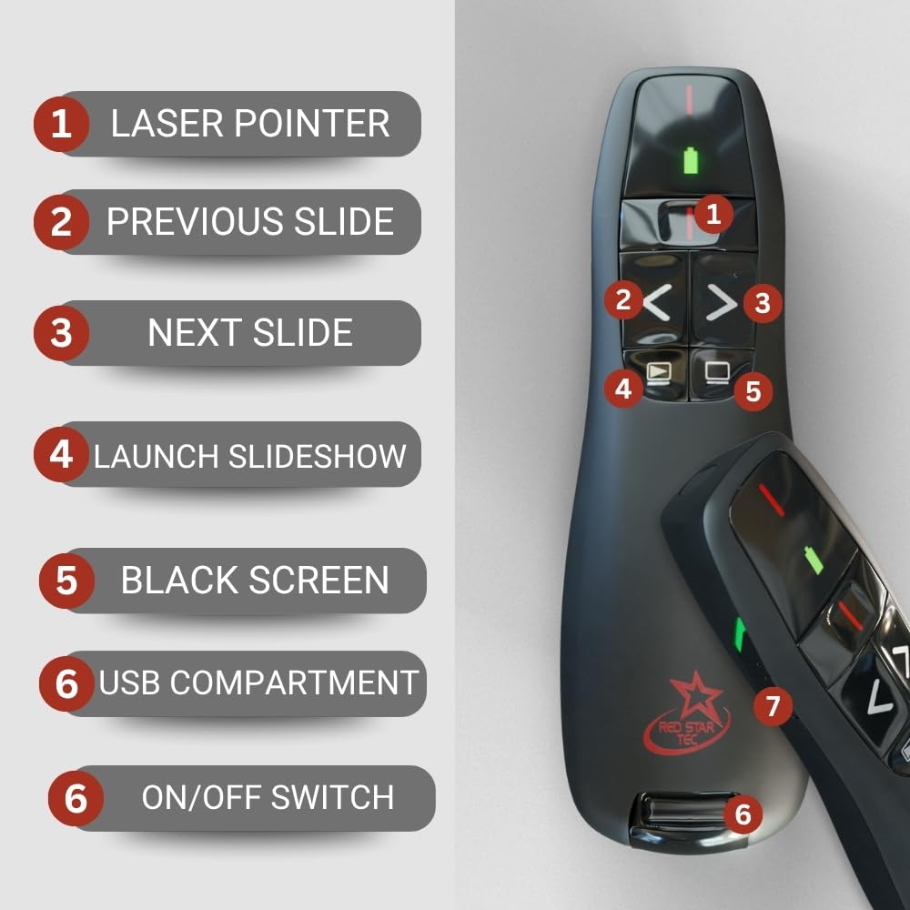 Red Star Tec Wireless Powerpoint and Keynote Presentation Remote Clicker PR-819 (Black, 1 Pack)
