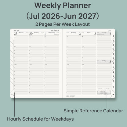 POPRUN 2026-2027 Academic Planner, 6.5" x 8.75", Weekly and Monthly Calendar, July 2026 to June 2027, Hardcover Appointment Book with Verital Layout, Hourly Time Slots, Monthly Tabs - Midnight Green