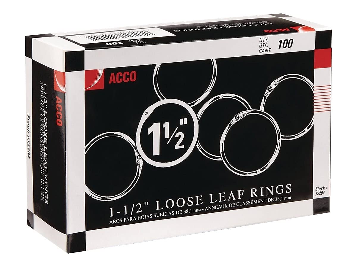 Acco Metal Book Rings, 1-1/2in Diameter, 100 Rings Per Box (ACC72204)