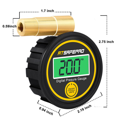 ATsafepro Digital Bike Tire Pressure Gauge - 200 PSI/13.6Bar, Presta Tire Pressure Gauge for Bike,Accurate Tire Pressure Gauge for Mountain & Road Bikes, Easy-to-Read LCD Display