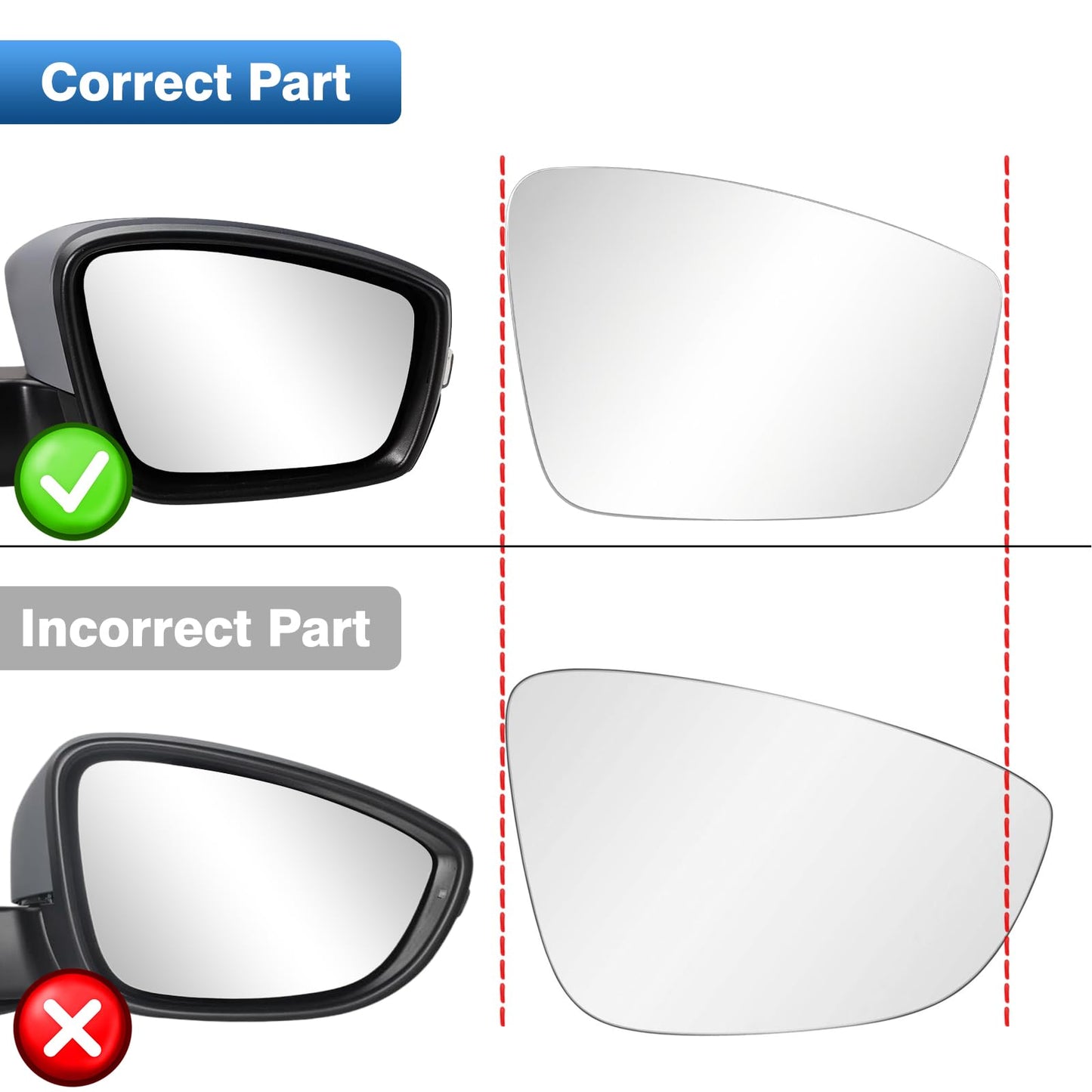 TOP-MAX VW Passenger Right Side Mirror Glass for 2011-2018 Volkswagen Jetta, 2012-2016 VW Beetle, 2012-2015 Volkswagen Passat, Convex Heated Mirror Glass Replacement with Backplate & Holder