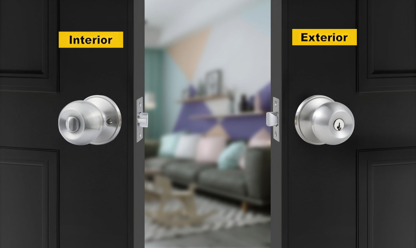 Comfhouse 2 Pack Stainless Steel Round Ball Entry Door Knob, Keyed-Alike Entrance Interior/Exterior Door Knob with Lock for Bedroom Bathroom, Front Entry Door Knobs with Lock Same Key, Satin Nickel