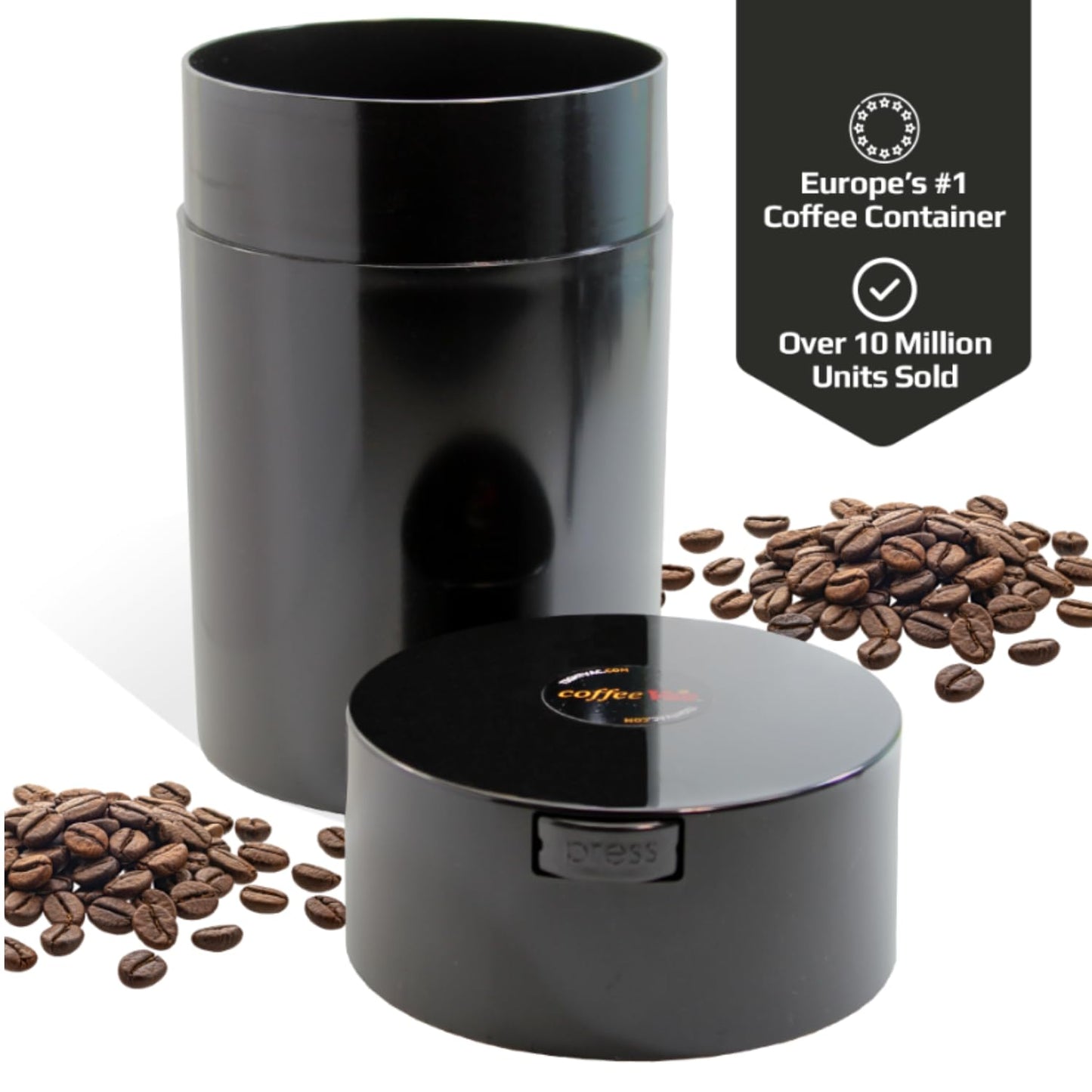 Tightpac America Coffeevac 1 Pound Vacuum Sealed Storage Container, Solid Black Body/Cap